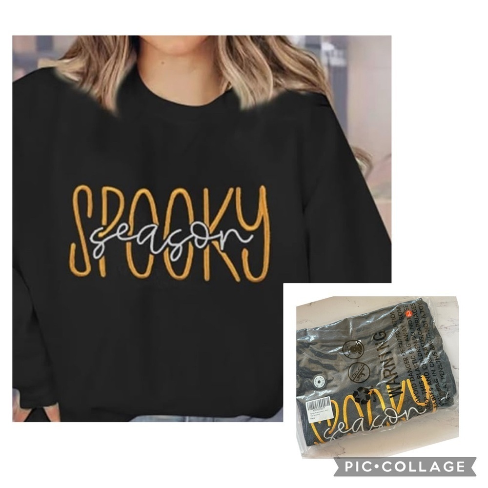 Halloween “Spooky” Deep Grey Large Long Sleeves Sweat Shirt Winter Brand New - Picture 1 of 4